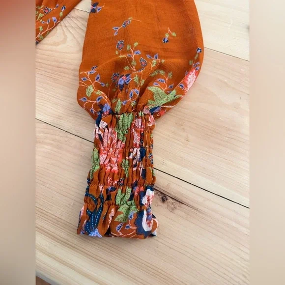 Women’s Anthropologie Boho Floral Motif Chiffon Festival Puff Sleeve Blouse - Picture 4 of 8